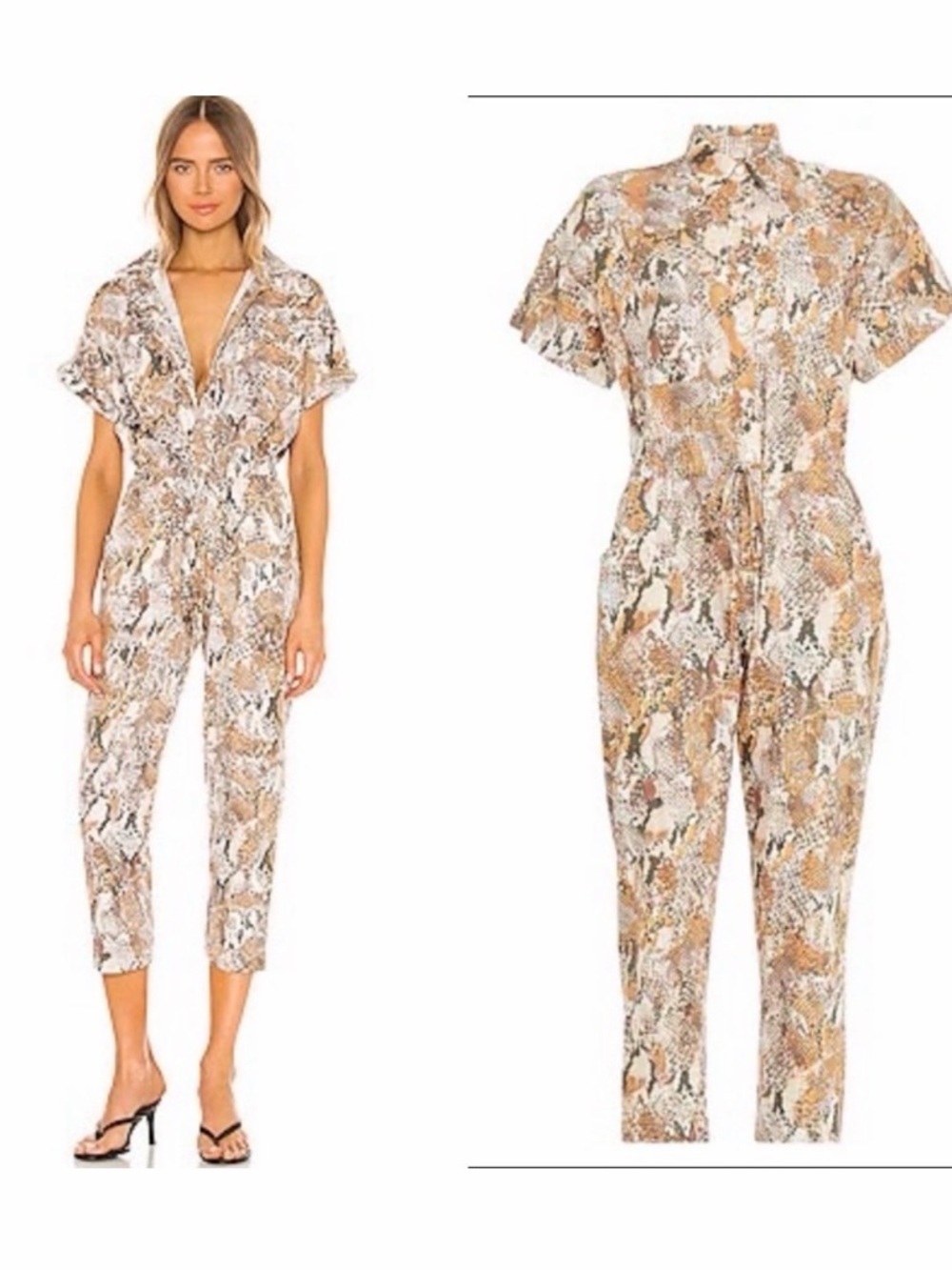 Enza Costa Snakeskin Utility Jumpsuit M Button Front Cotton